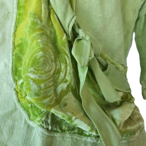 Dear Friends Boho Linen Top Vintage Women's Sz Medium Burnt Velvet Accents - Picture 7 of 14